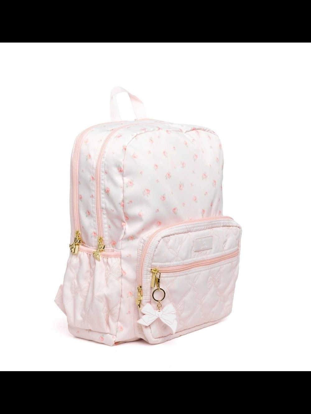LoveShackFancy Pink Quilted Backpack with Bow Charm
